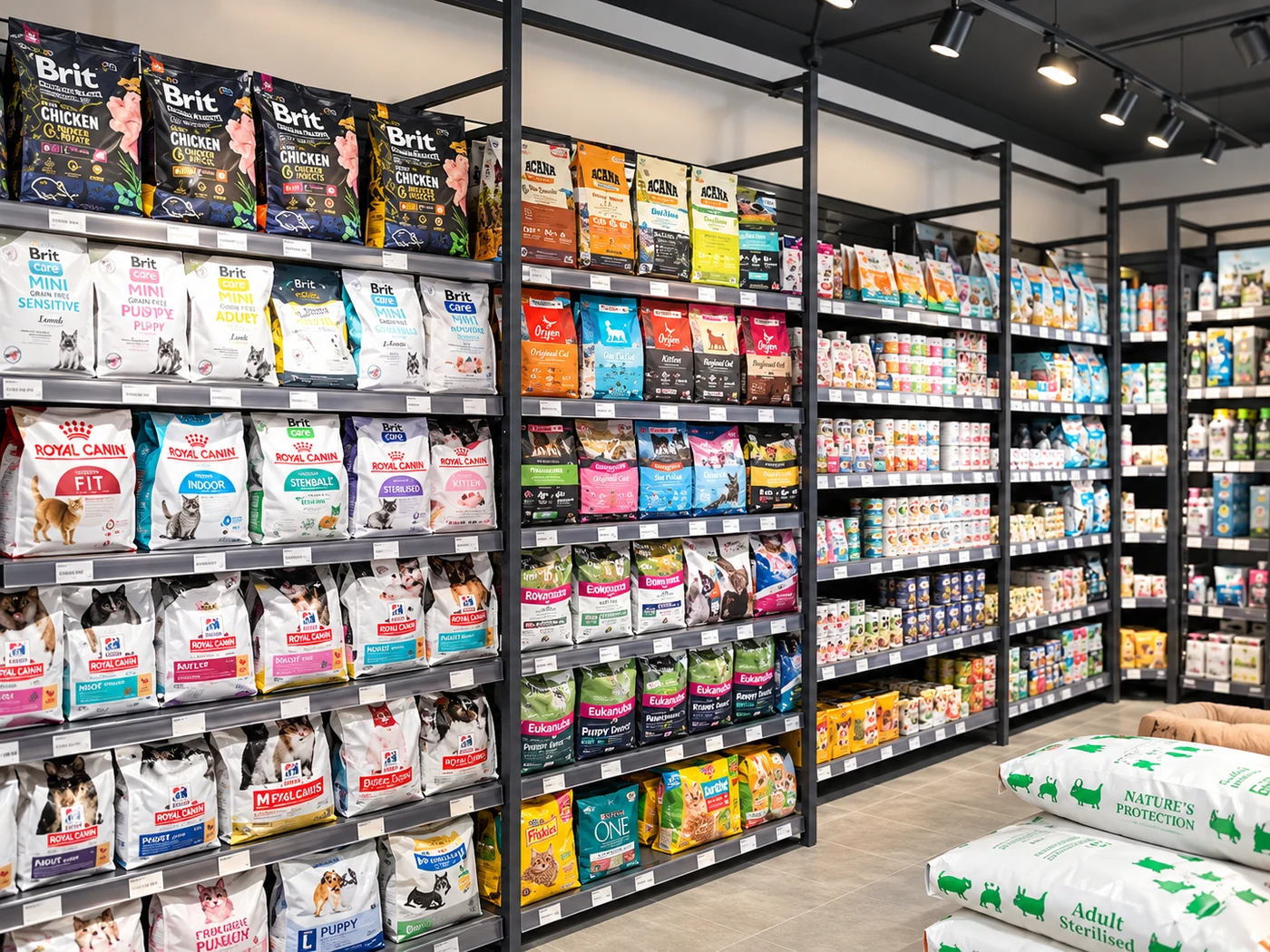 The supplied pet food and nutrition displays